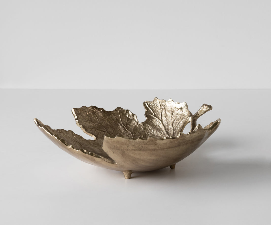 Bowl Folia 41 x 38 x 12 cm Aluminium Champagne Ivory Handmade