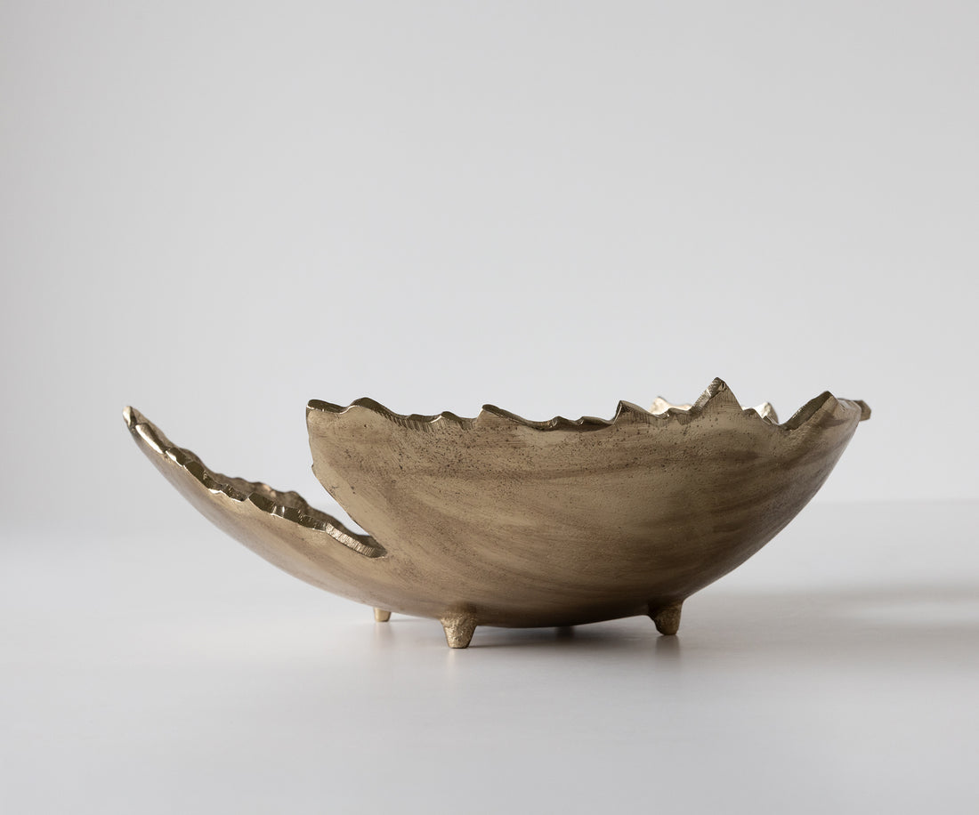 Bowl Folia 41 x 38 x 12 cm Aluminium Champagne Ivory Handmade