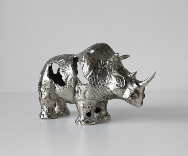 Statuette Rinoro 53 x 19 x 30 cm Aluminium Platinum Handmade