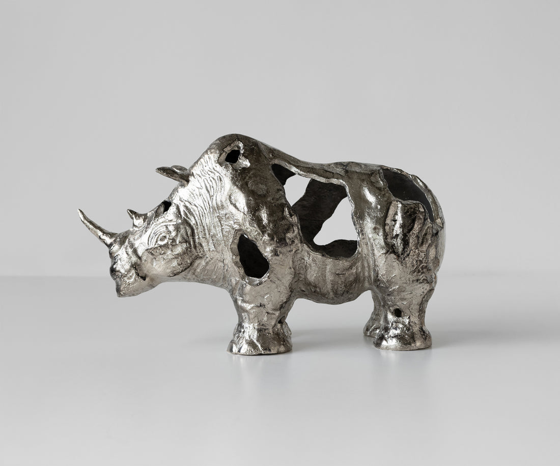 Statuette Rinoro 53 x 19 x 30 cm Aluminium Platinum Handmade