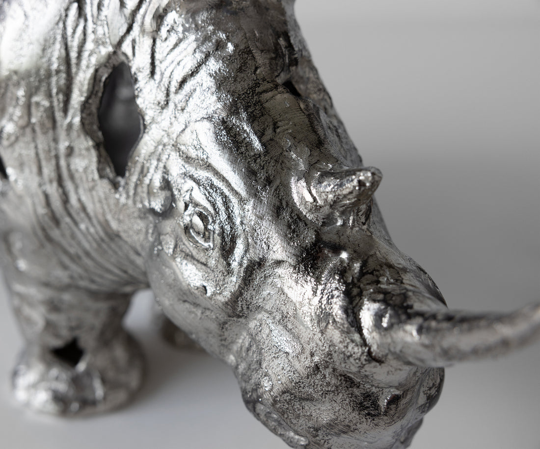 Statuette Rinoro 53 x 19 x 30 cm Aluminium Platinum Handmade