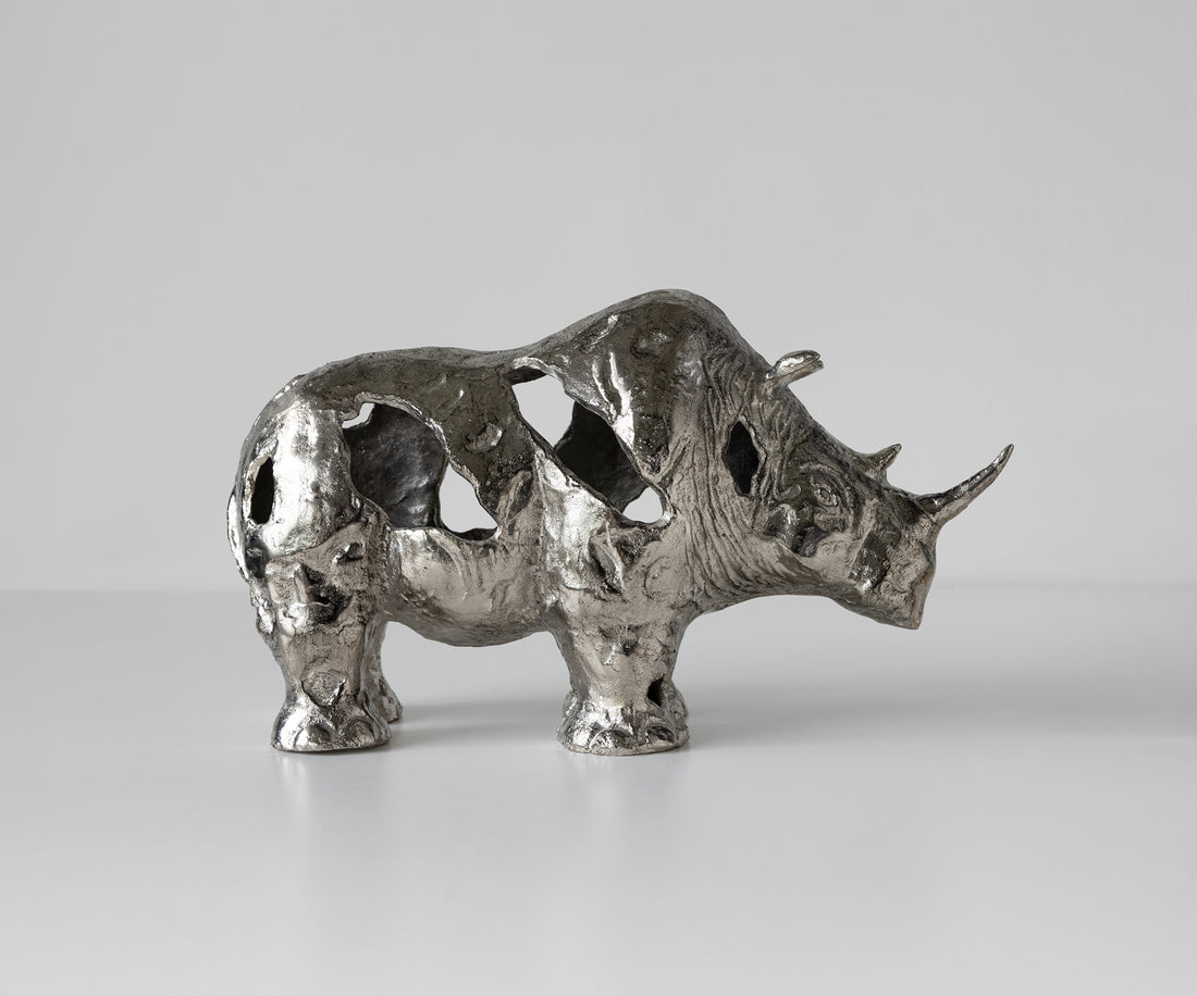 Statuette Rinoro 53 x 19 x 30 cm Aluminium Platinum Handmade