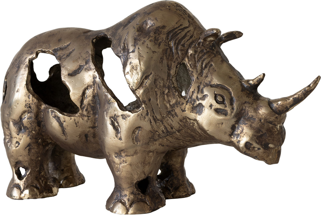 Statuette Rinoro 53 x 19 x 30 cm Aluminium Oro Antico Handmade