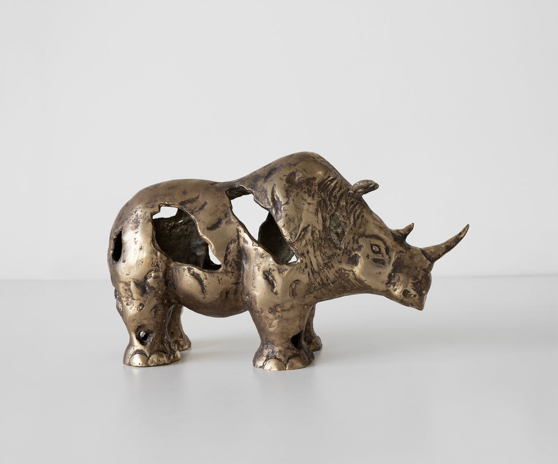 Statuette Rinoro 53 x 19 x 30 cm Aluminium Oro Antico Handmade