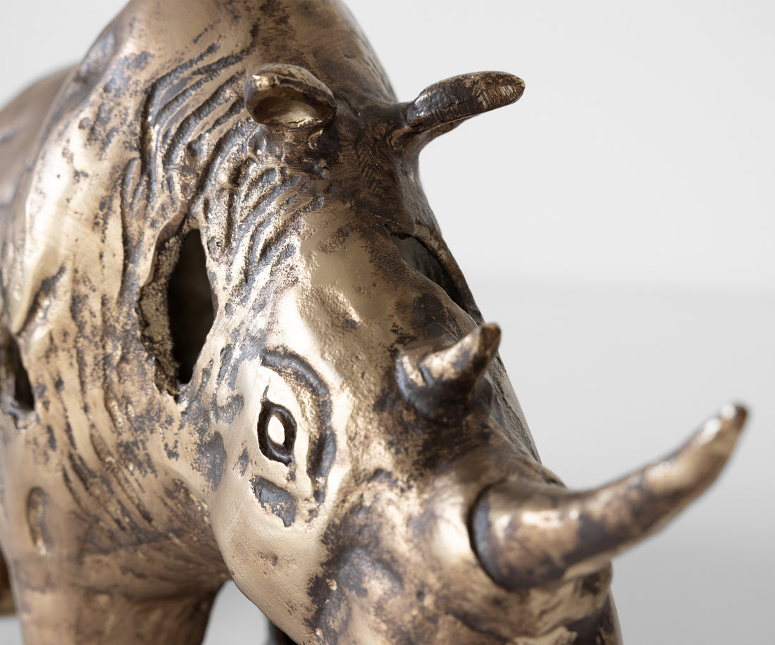 Statuette Rinoro 53 x 19 x 30 cm Aluminium Oro Antico Handmade