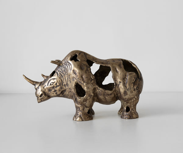 Statuette Rinoro 53 x 19 x 30 cm Aluminium Oro Antico Handmade