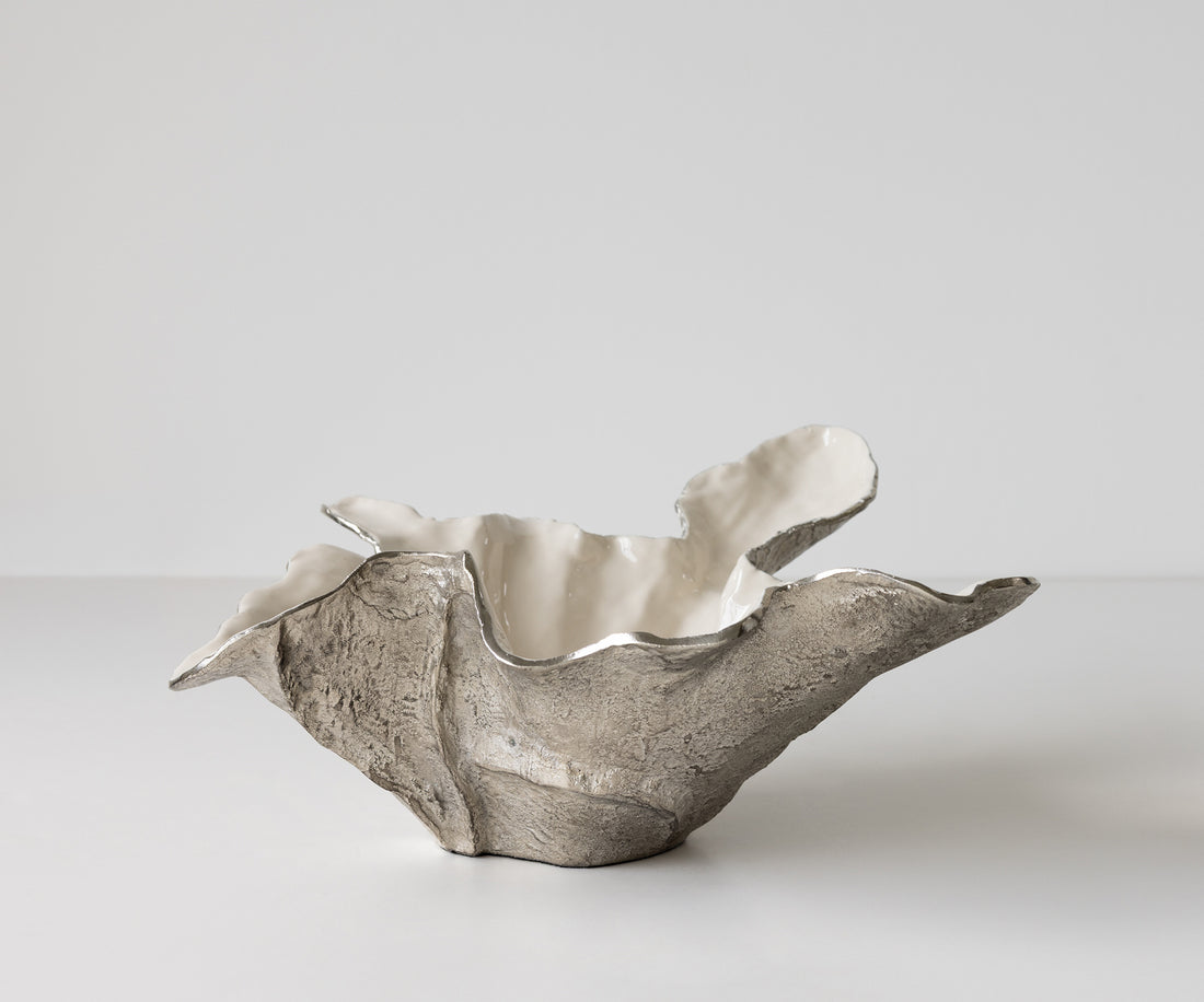 Bowl Liora 52 x 51 x 21 cm Aluminium Platinum Opal Handmade