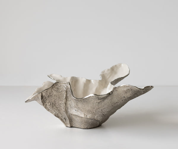 Bowl Liora 52 x 51 x 21 cm Aluminium Platinum Opal Handmade