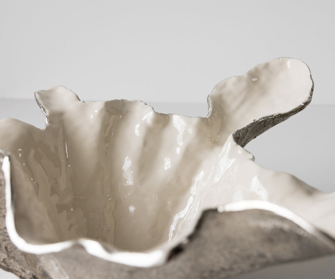 Bowl Liora 52 x 51 x 21 cm Aluminium Platinum Opal Handmade