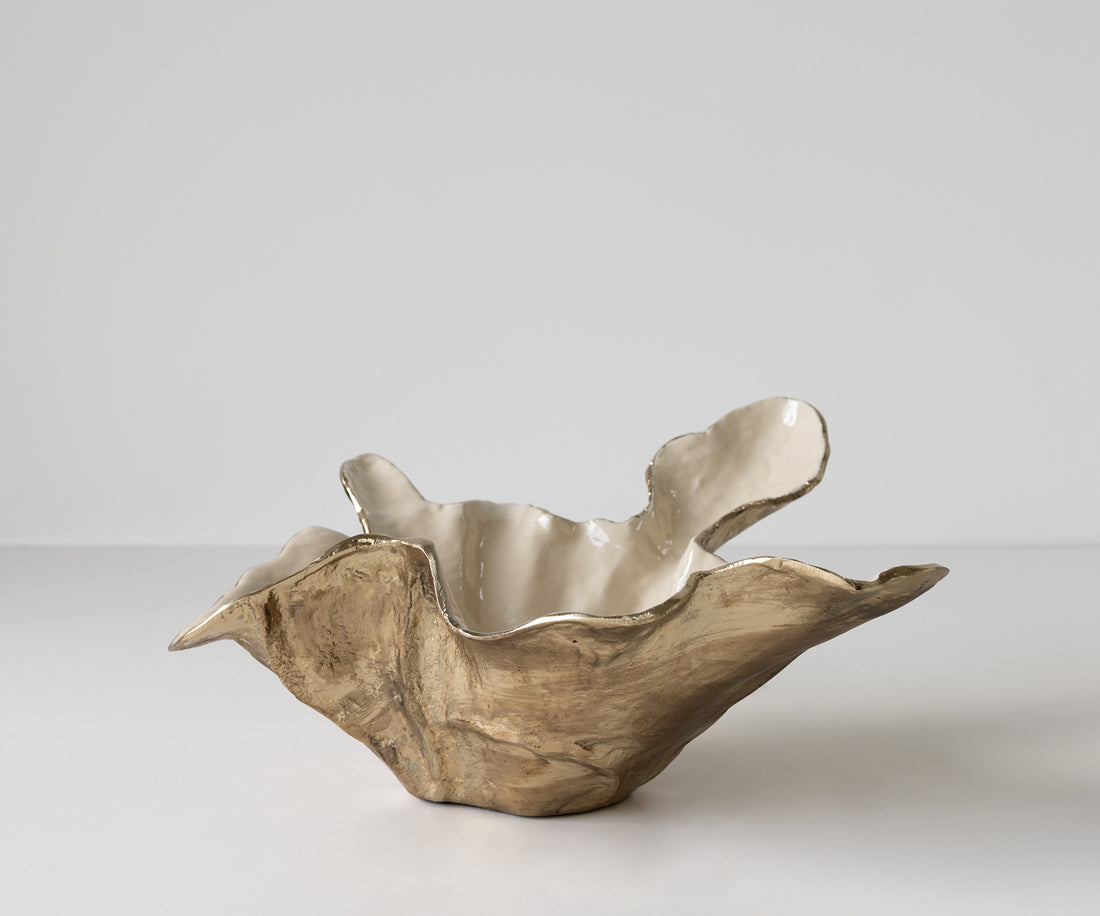 Bowl Liora 52 x 51 x 21 cm Aluminium Champagne Ivory Handmade
