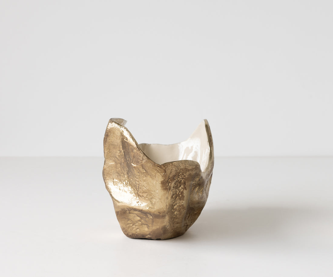 Bowl Valena 33 x 20 x 22 cm Aluminium Champagne Ivory Handmade