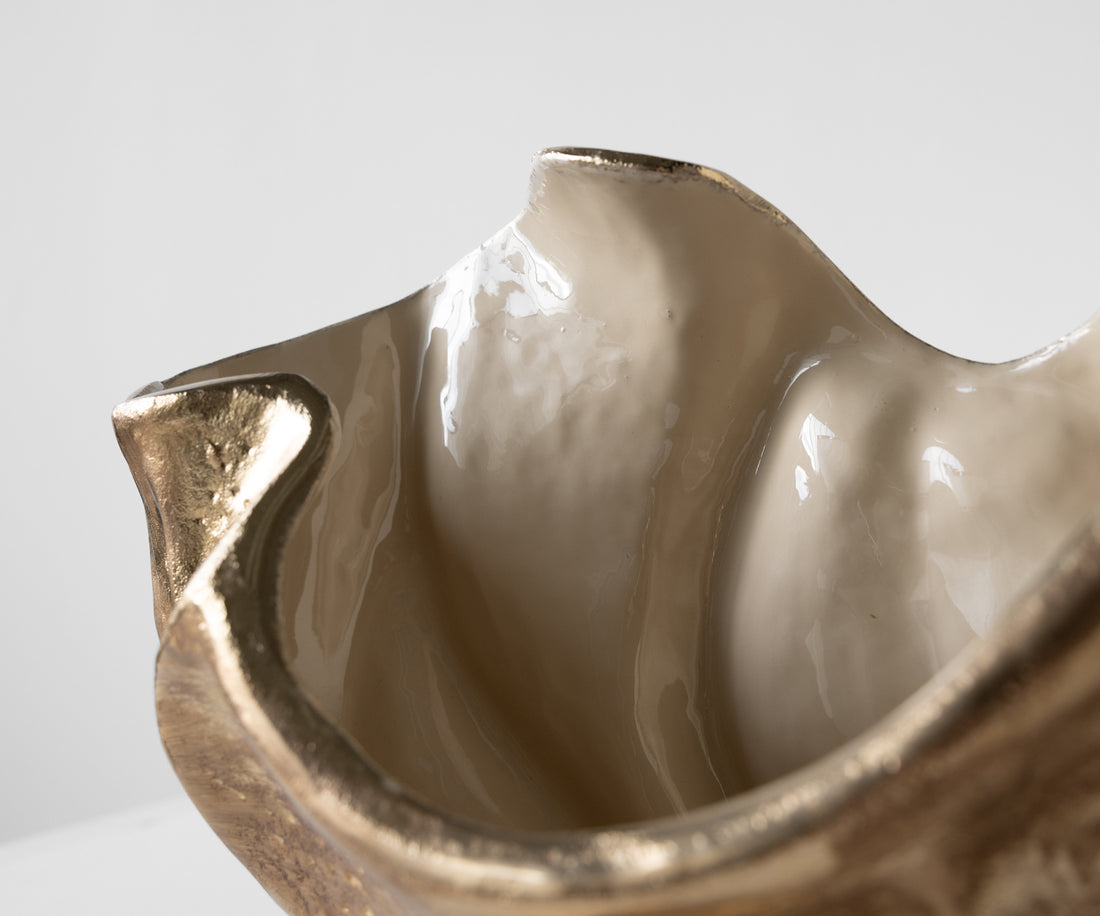 Bowl Valena 39 x 17 x 29 cm Aluminium Champagne Ivory Handmade