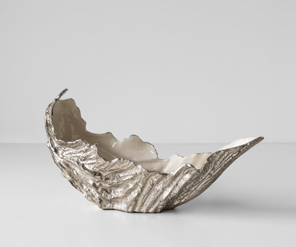 Bowl Maris 52 x 15 x 28 cm Aluminium Platinum Opal Handmade