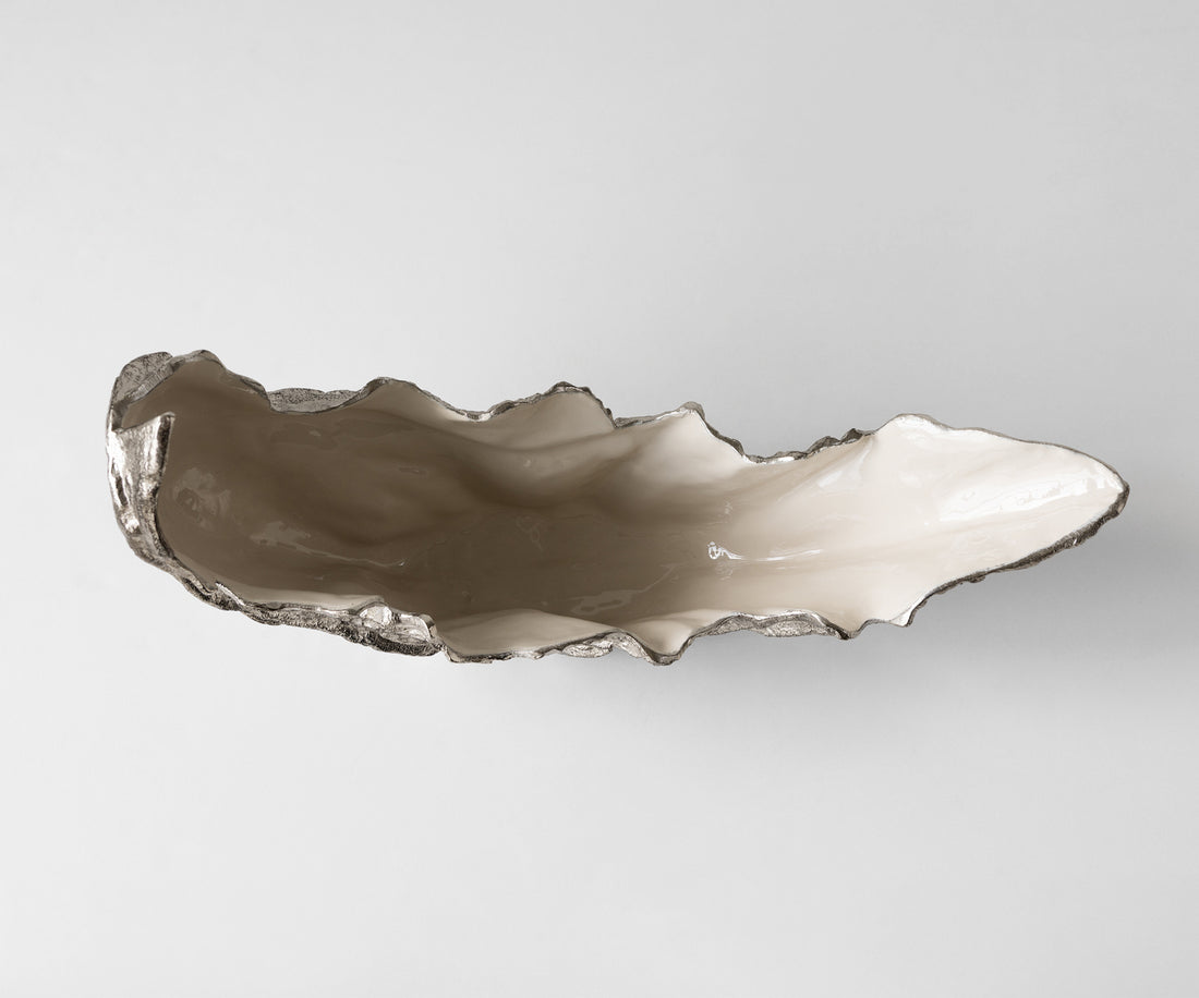 Bowl Maris 52 x 15 x 28 cm Aluminium Platinum Opal Handmade