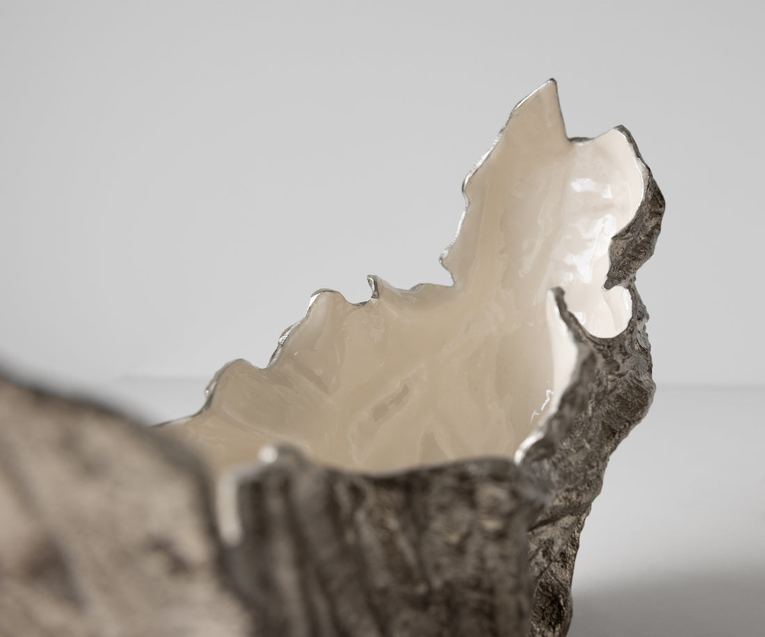 Bowl Maris 52 x 15 x 28 cm Aluminium Platinum Opal Handmade