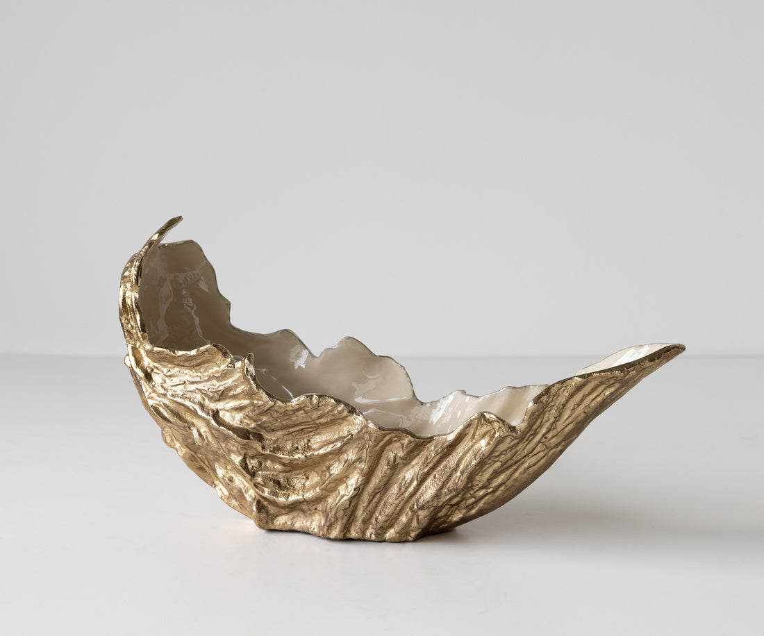 Bowl Maris 52 x 15 x 28 cm Aluminium Champagne Ivory Handmade