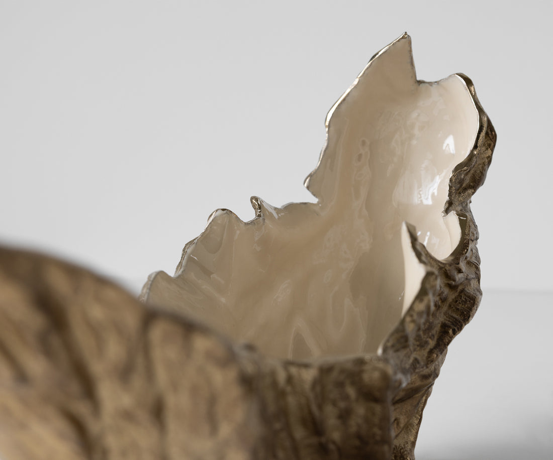 Bowl Maris 52 x 15 x 28 cm Aluminium Champagne Ivory Handmade