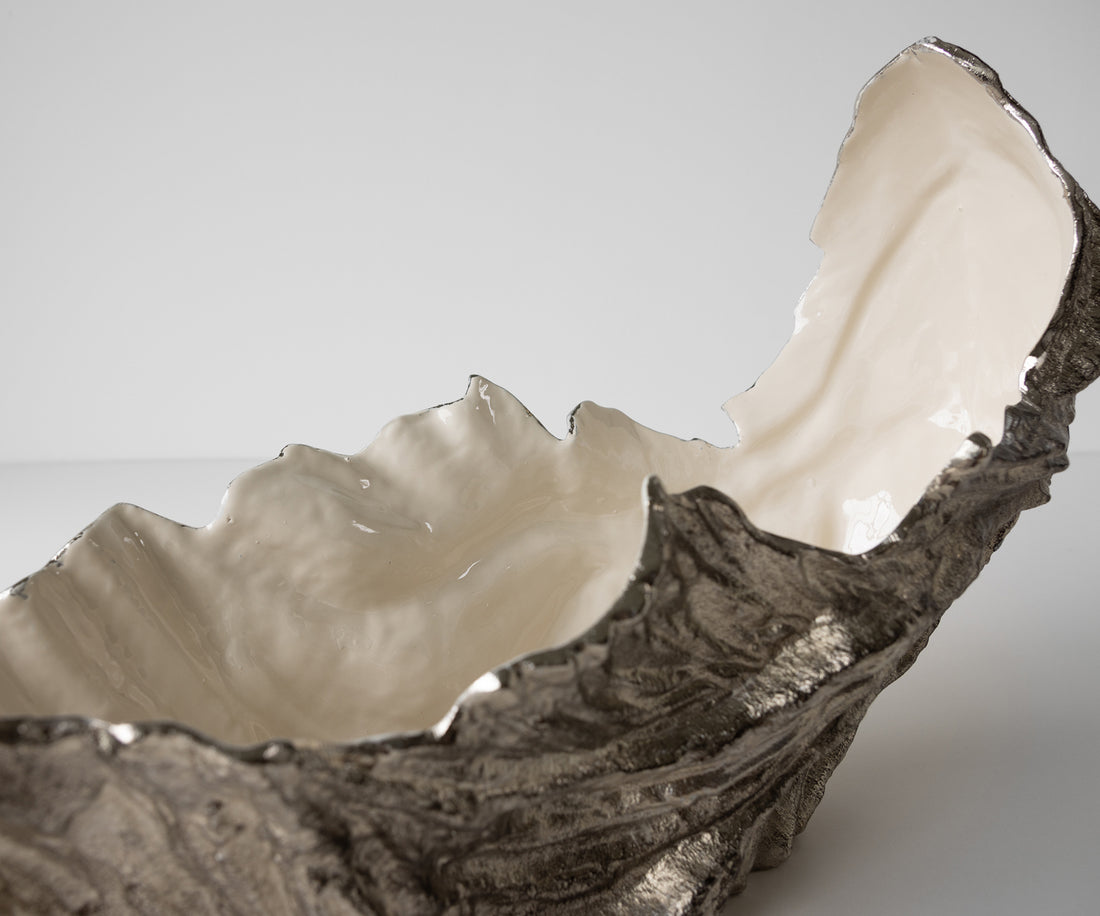 Bowl Maris 78 x 24 x 38 cm Aluminium Platinum Opal Handmade