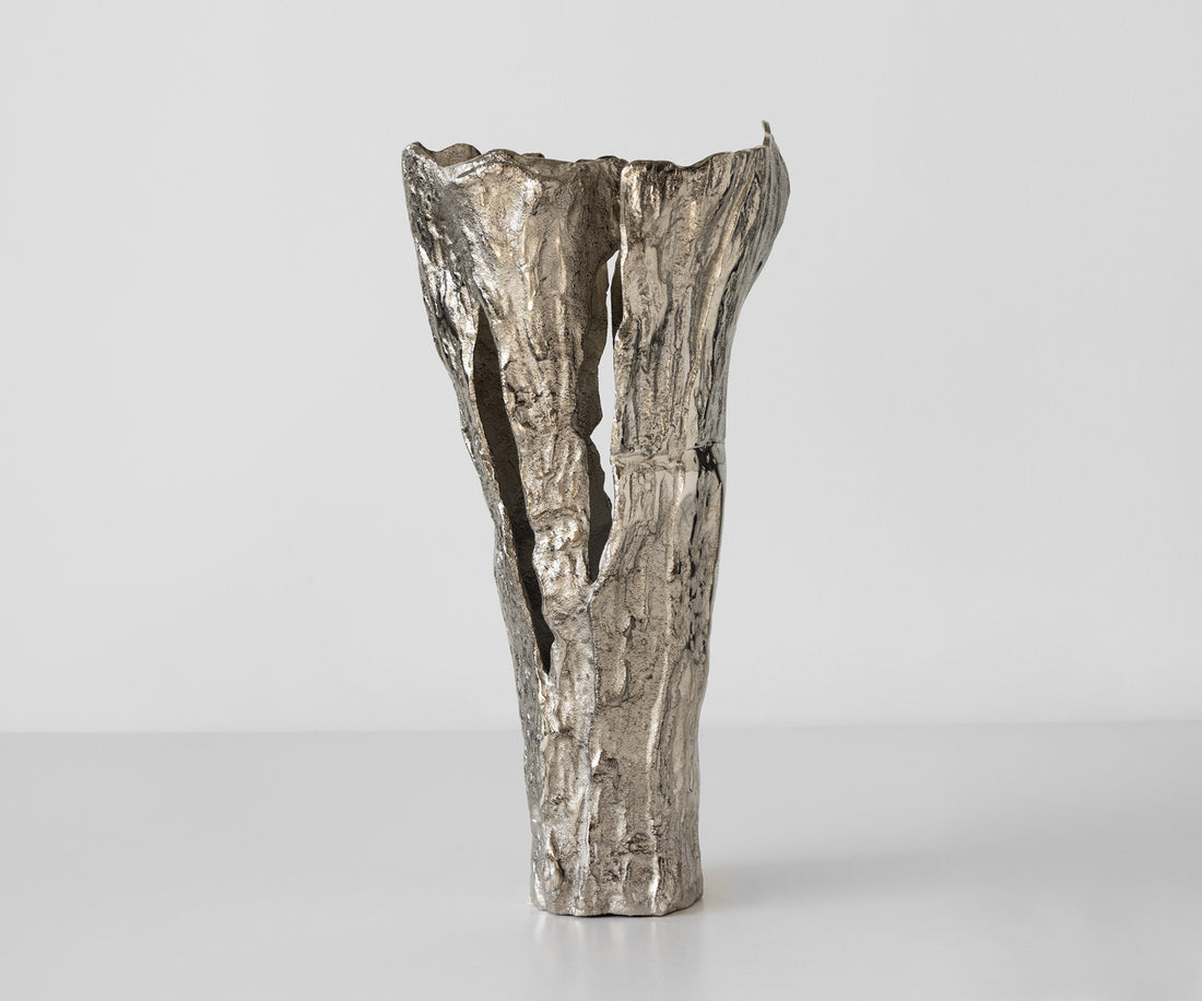 Vase Cortana 31 x 22 x 63 cm Aluminium Platinum Handmade