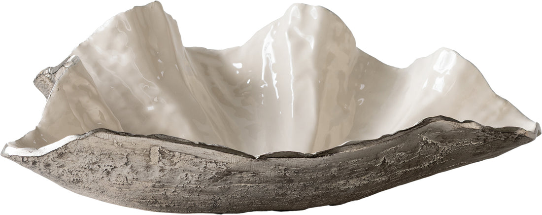 Bowl Aurelia 46 x 31 x 15 cm Aluminium Platinum Opal Handmade