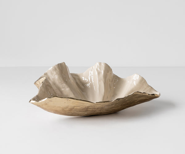 Bowl Aurelia 46 x 31 x 15 cm Aluminium Champagne Ivory Handmade