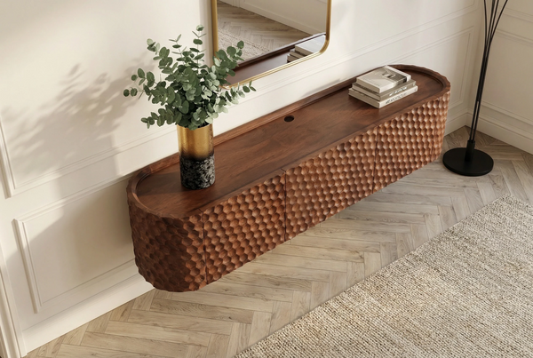 Floating TV Stand Adlon 160cm Mango Wood Brown 3D Effect