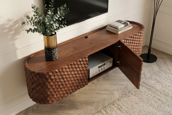 Floating TV Stand Adlon 160cm Mango Wood Brown 3D Effect