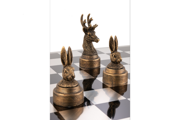 Decorative Chess Set Animals Polyresin Bronze Gold