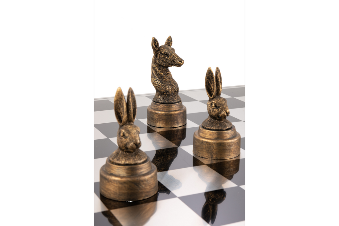 Decorative Chess Set Animals Polyresin Bronze Gold