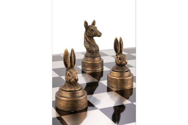 Decorative Chess Set Animals Polyresin Bronze Gold