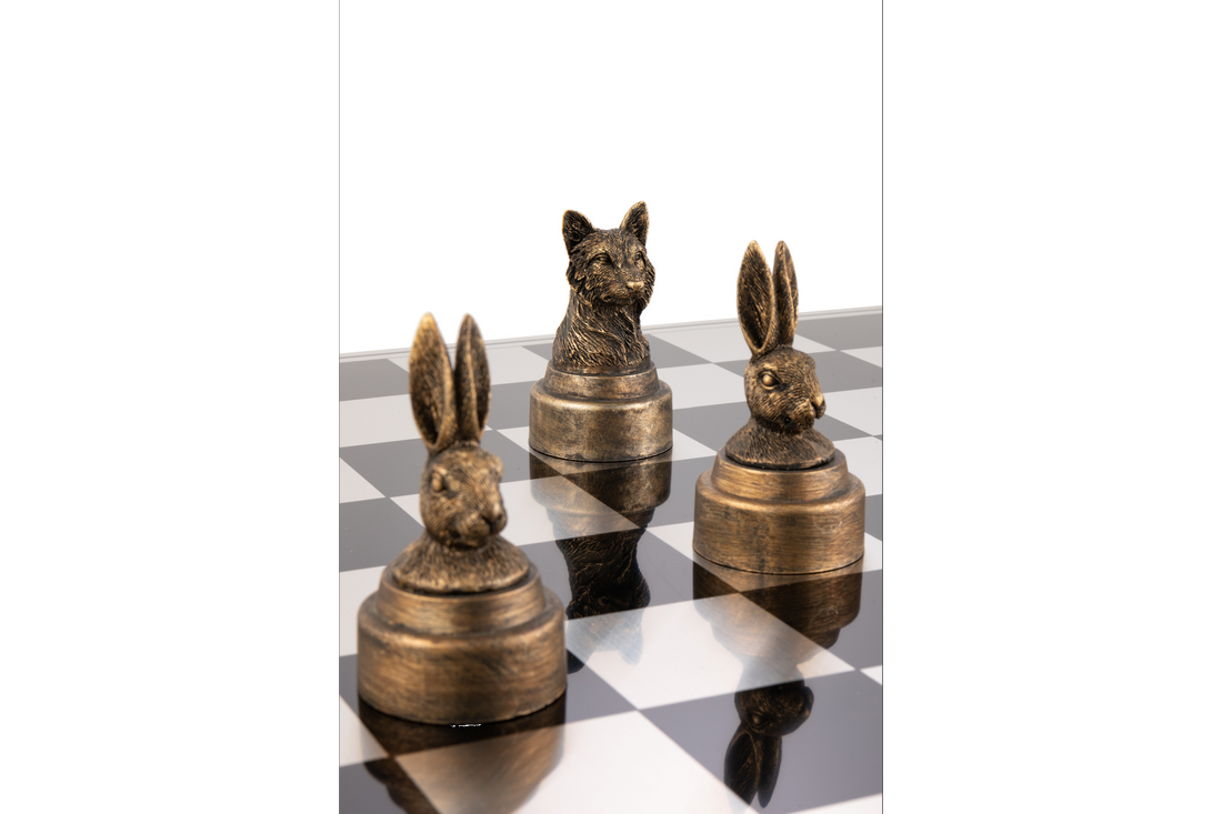 Decorative Chess Set Animals Polyresin Bronze Gold