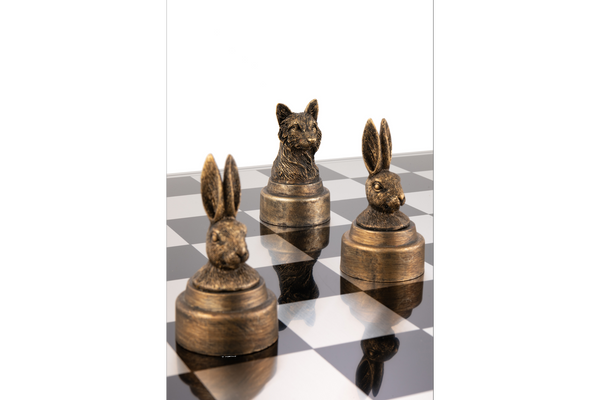 Decorative Chess Set Animals Polyresin Bronze Gold