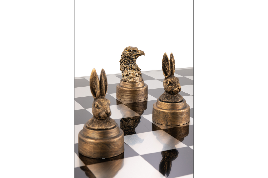 Decorative Chess Set Animals Polyresin Bronze Gold