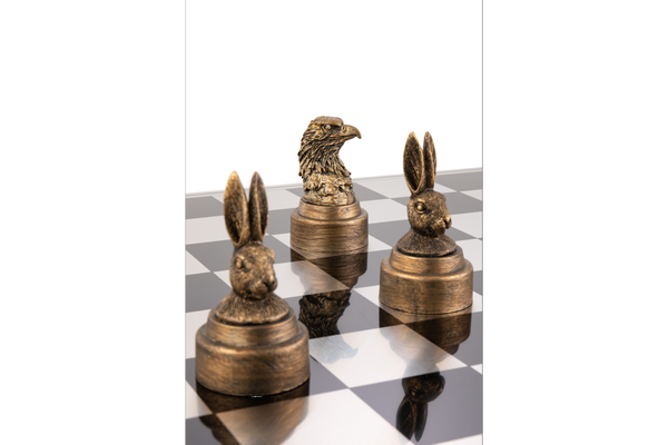 Decorative Chess Set Animals Polyresin Bronze Gold