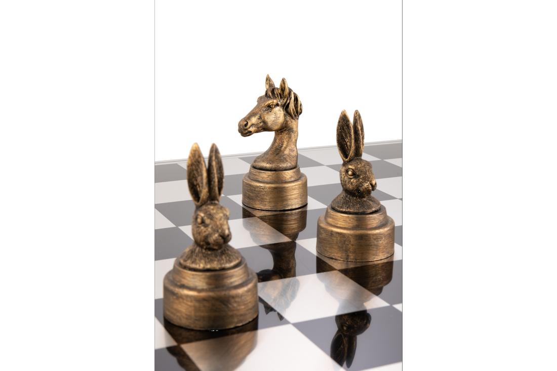Decorative Chess Set Animals Polyresin Bronze Gold