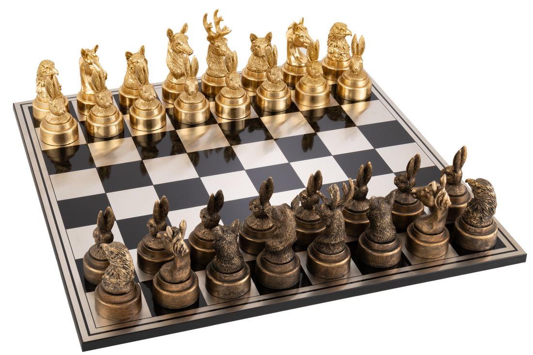 Decorative Chess Set Animals Polyresin Bronze Gold