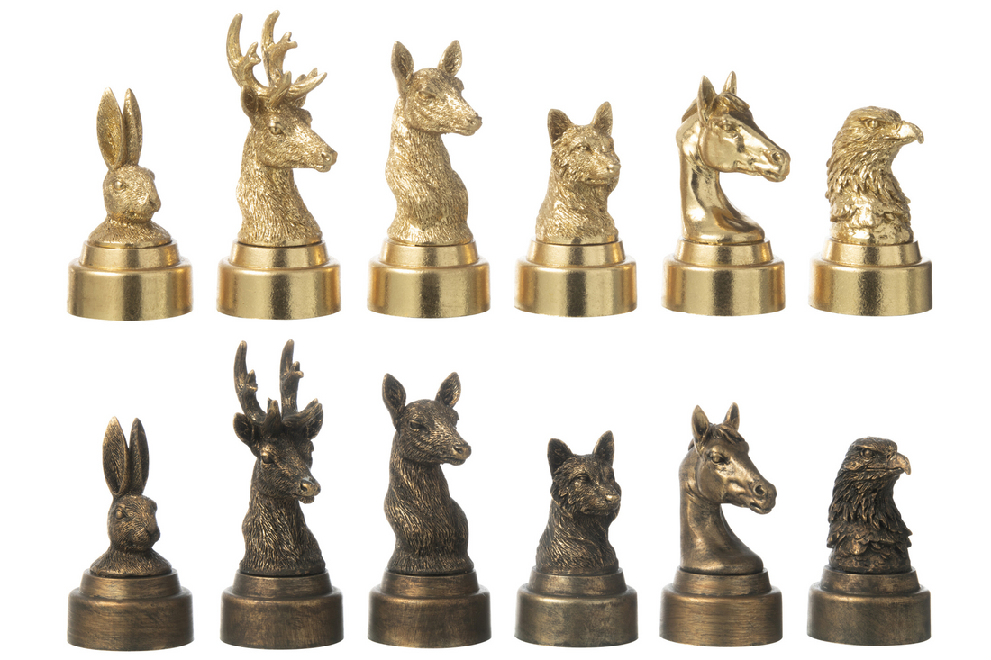 Decorative Chess Set Animals Polyresin Bronze Gold