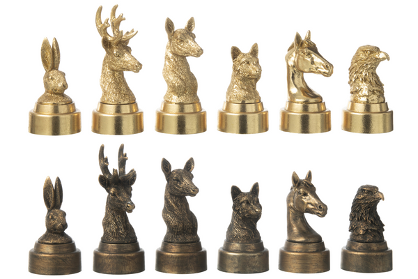 Decorative Chess Set Animals Polyresin Bronze Gold