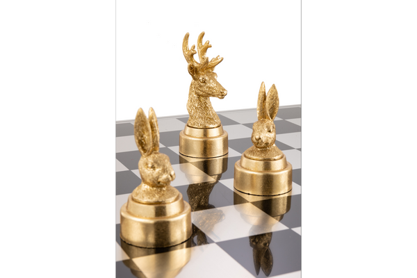 Decorative Chess Set Animals Polyresin Bronze Gold