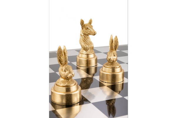 Decorative Chess Set Animals Polyresin Bronze Gold