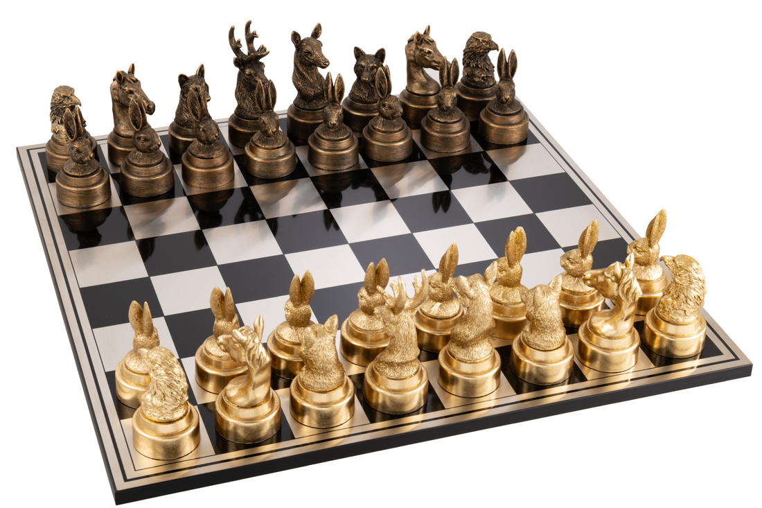 Decorative Chess Set Animals Polyresin Bronze Gold