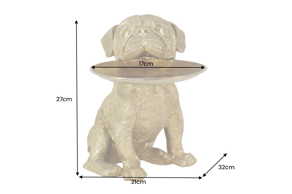 Decoration Figurine Bulldog 32cm Polyresin Gold Money Box & Tray