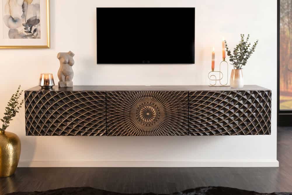 Floating TV Stand Illusion 160cm Mango Wood Black 3D Effect