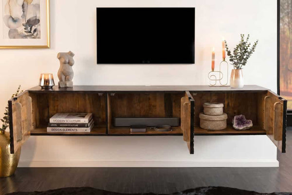Floating TV Stand Illusion 160cm Mango Wood Black 3D Effect