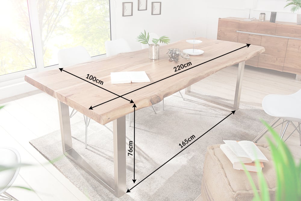 Dining Table Monolith 220cm Acacia Wood Honey 60mm Top