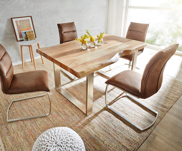 Dining Table Olympus Live Edge Acacia Wood Natural Square Frame Slim Steel 140-300cm