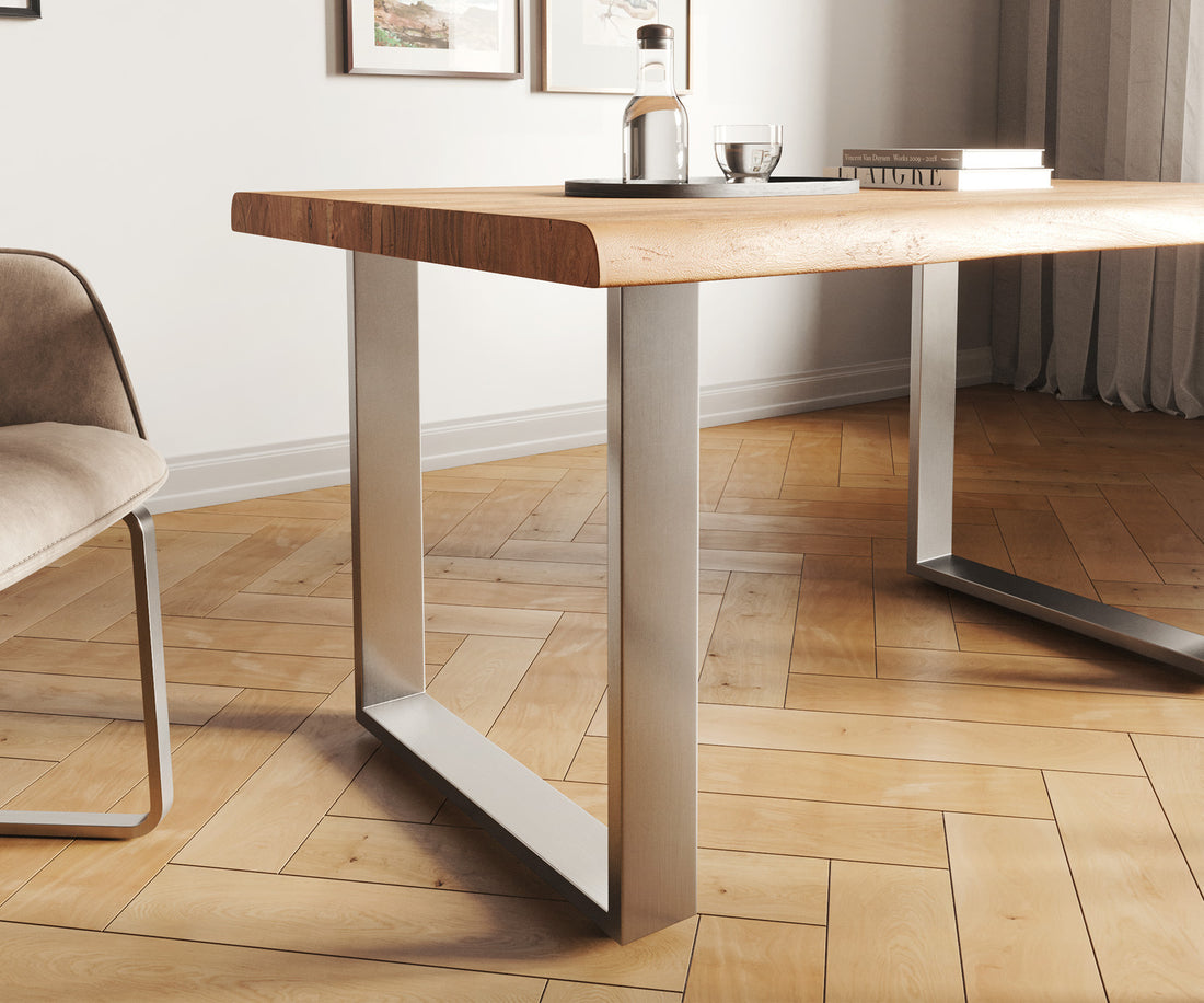 Dining Table Olympus Live Edge 140cm Acacia Wood Natural Square Frame Slim Steel 55mm Top