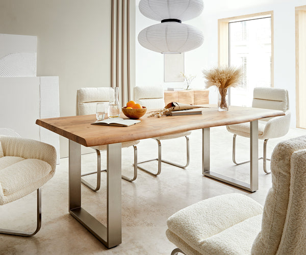 Dining Table Olympus Live Edge Acacia Wood Natural Square Frame Slim Steel 140-300cm