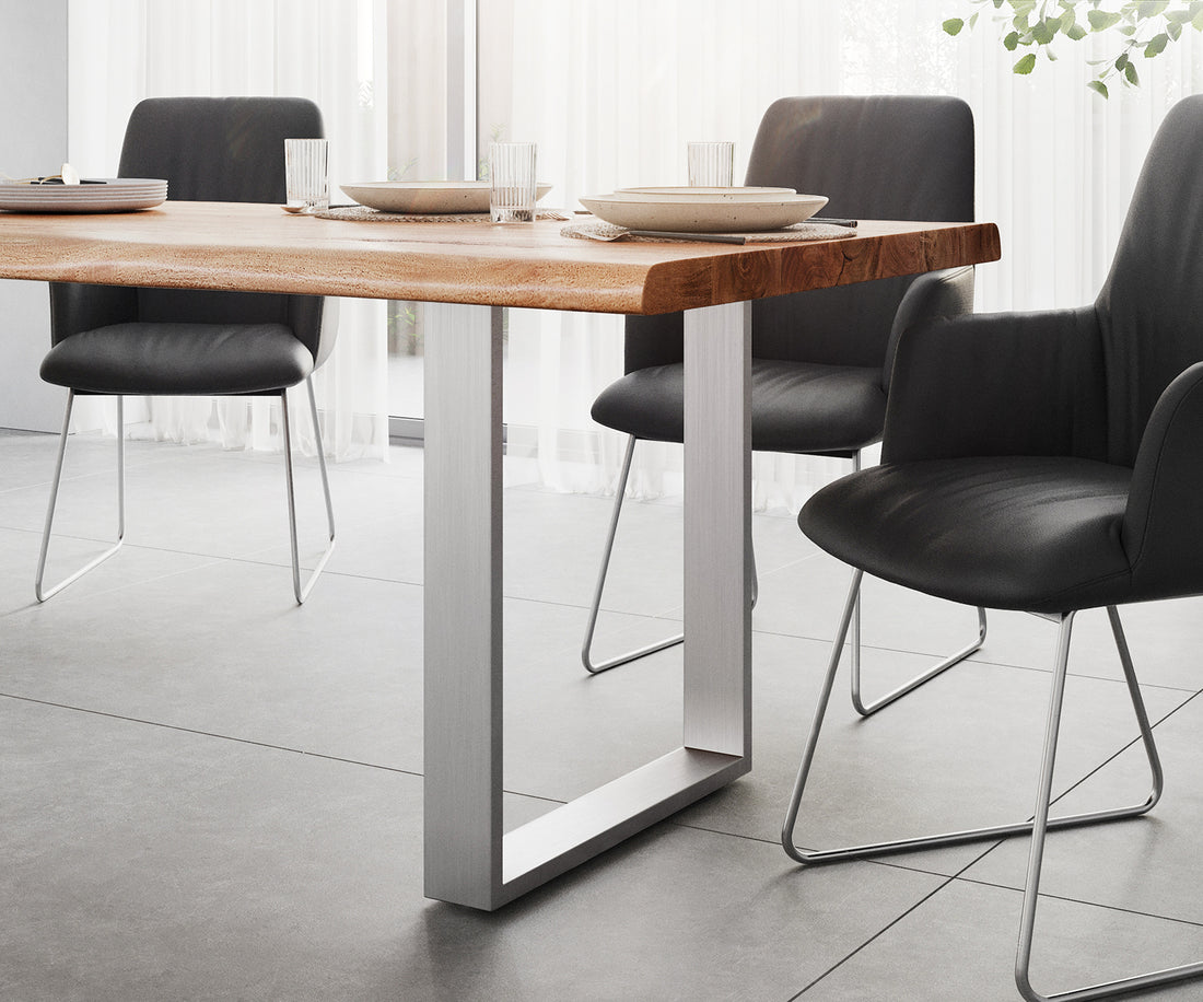 Dining Table Olympus Live Edge 260cm Acacia Wood Natural Square Frame Slim Steel 55mm Top