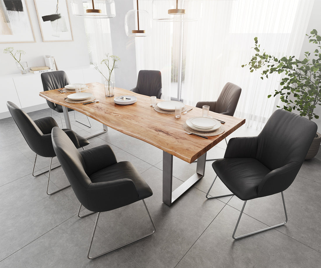 Dining Table Olympus Live Edge 260cm Acacia Wood Natural Square Frame Slim Steel 55mm Top